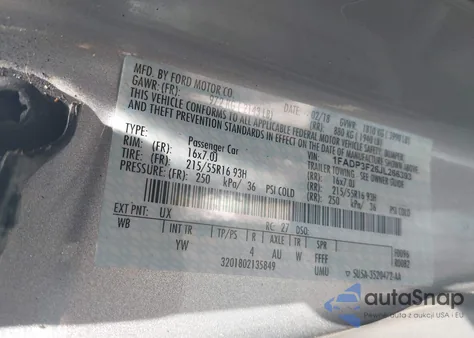 2018 Ford Focus Se z USA, uszkodzony, nr VIN 1FADP3F26JL266393